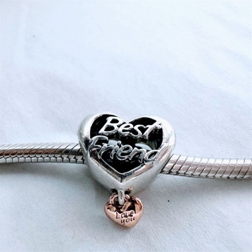 Pandora Silver Love You Best Friend Heart Dangle Charm - One Size